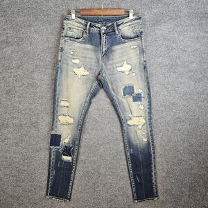 🚨  Like New: Men's Distressed Patched skinny Denim Jeans